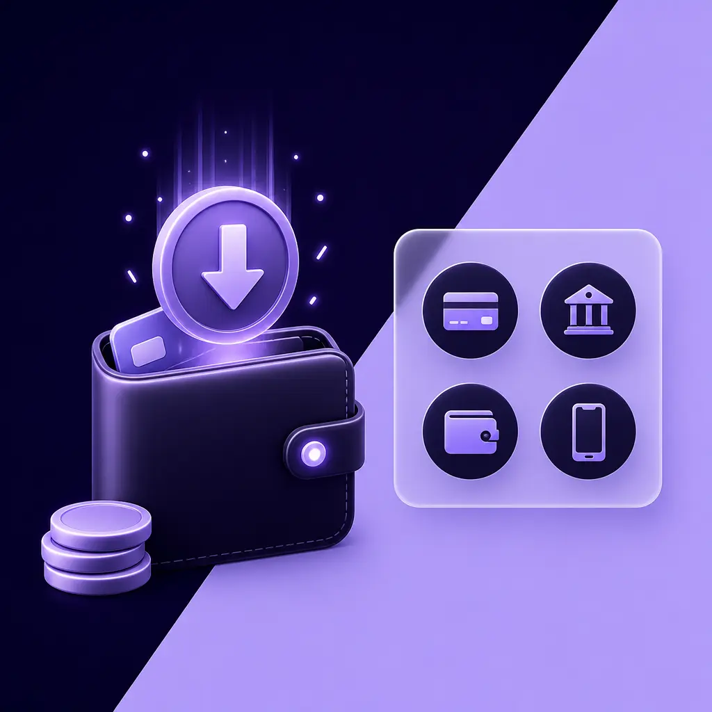 Spingranny deposit options including Visa, Mastercard, Apple Pay, Google Pay, and cryptocurrency payment methods