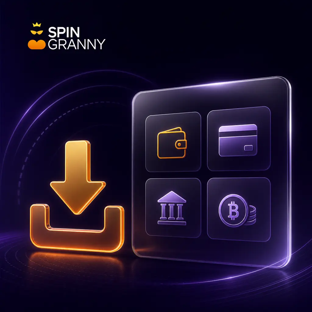 Spingranny withdrawal methods table showing Visa, Mastercard, Apple Pay, Google Pay, and crypto options with fees and processing times